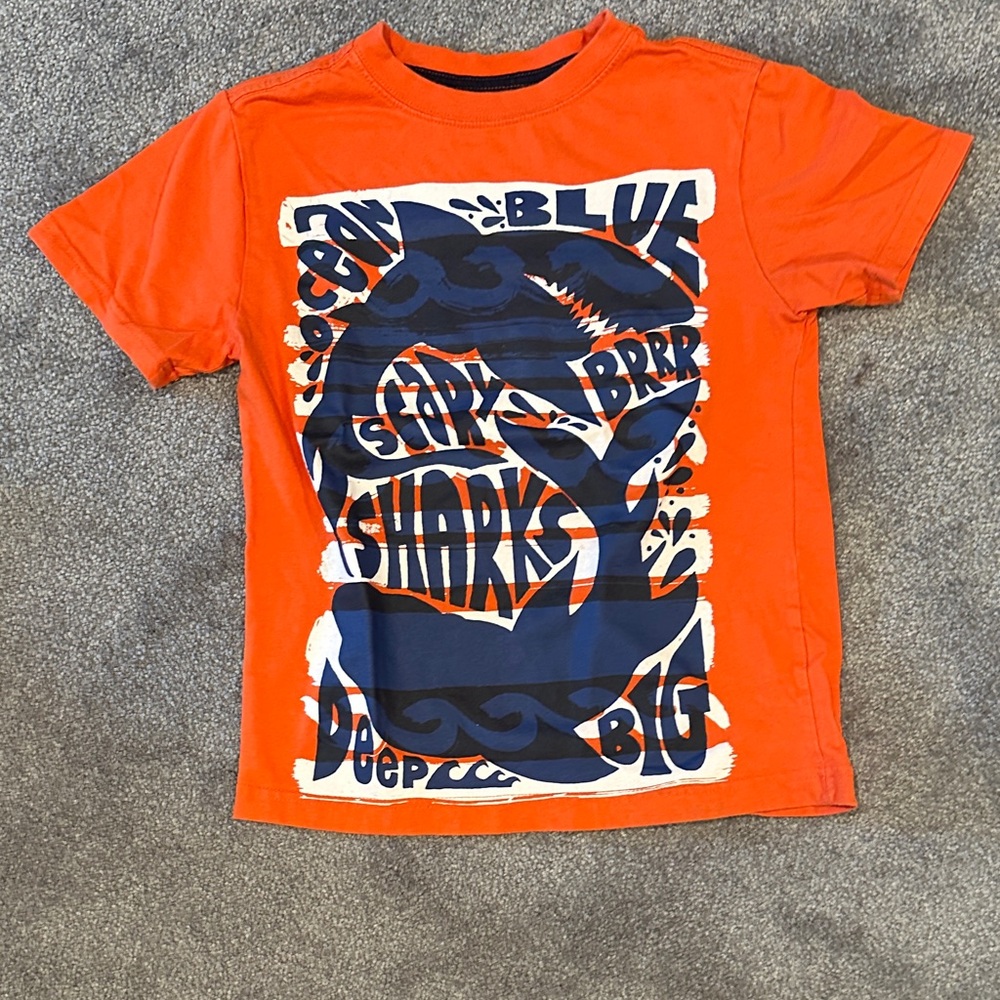 Gymboree Orange Tee with Navy Shark Graphic